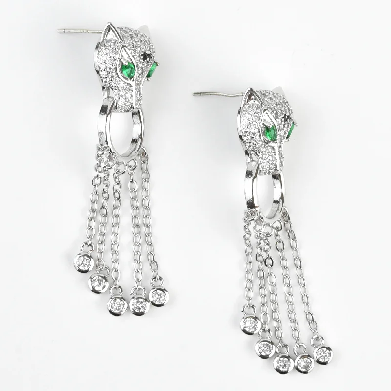 Green Eyed Leopard Door Knocker Earrings