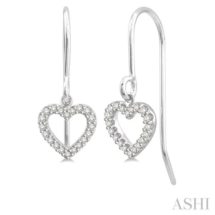 1/6 Ctw Hollow Cut Heart Charm Round Cut Diamond Earrings in 10K White Gold