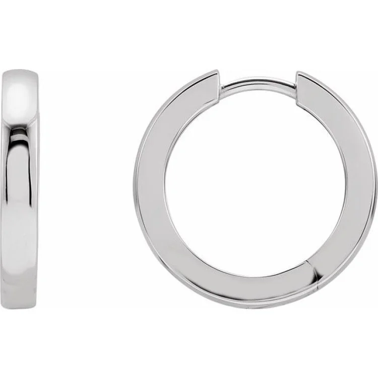 14K White 18 mm Hinged Hoop Earrings