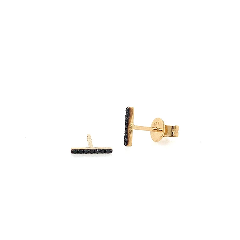 14k Bar Studs - YG Rhodium + Black Diamonds