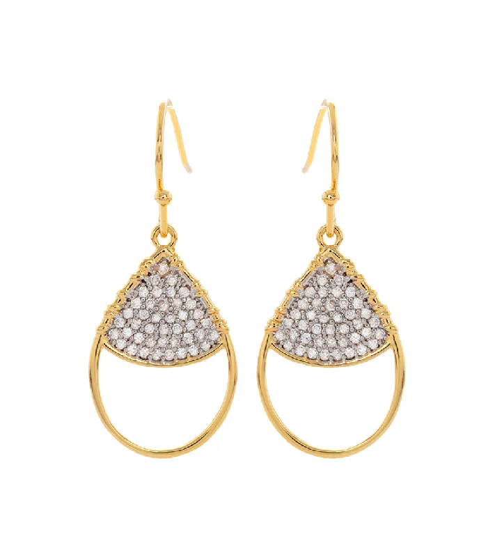 Teardrop Earrings, Cubic Zirconia Pave, 14k Gold Plated