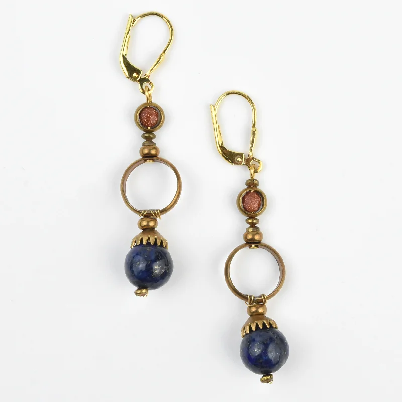 Lapis and Goldstone Circle Earrings