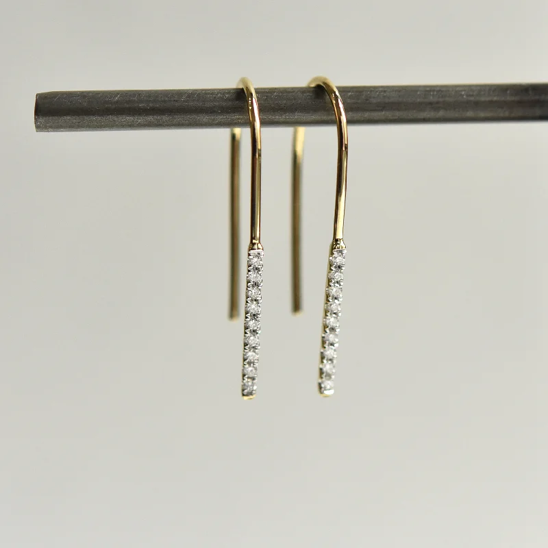 Minimalist Diamond Bar Drop Earrings in 14k Yellow Gold