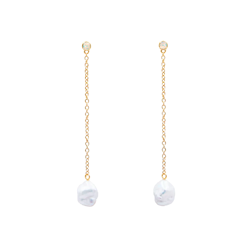 Floating Pearl and Opal Drop Earrings