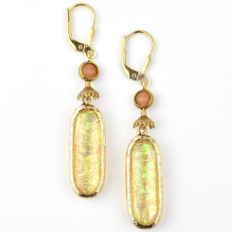 Oval Yellow Opalescent Art Glass Drops