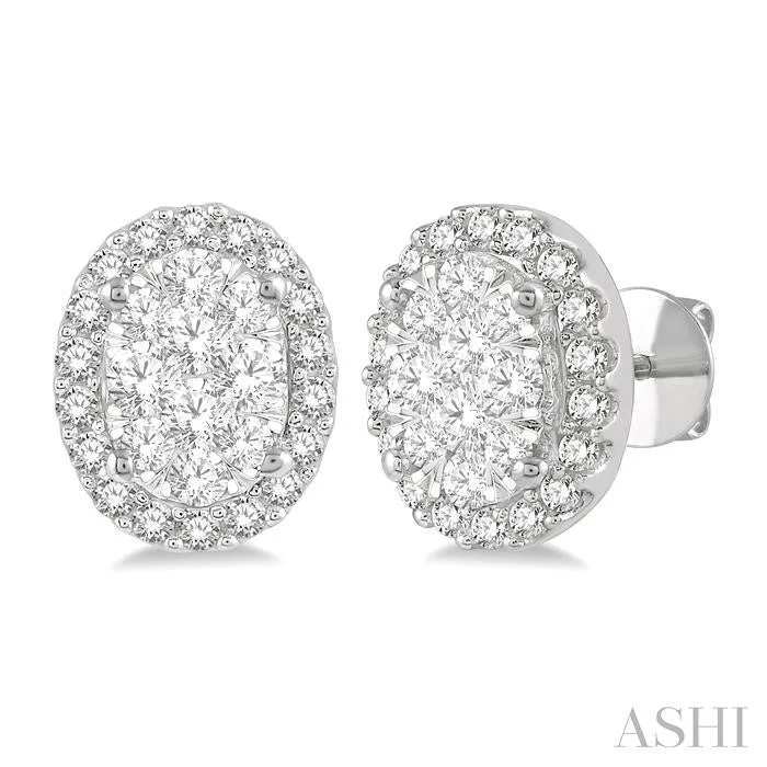 OVAL SHAPE HALO LOVEBRIGHT ESSENTIAL DIAMOND EARRINGS