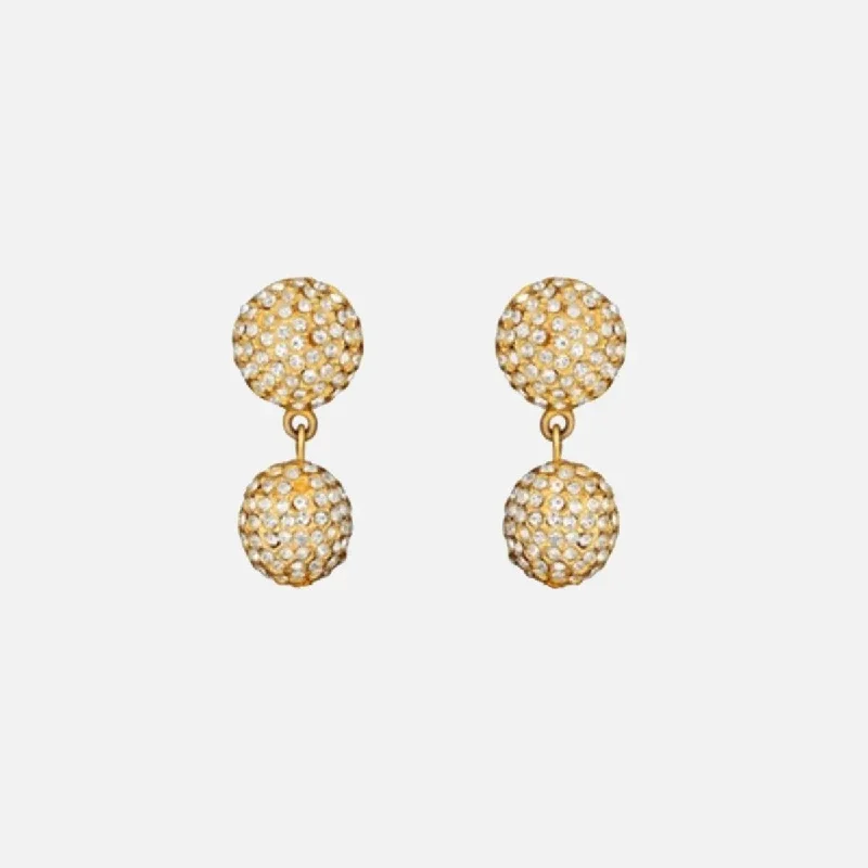 Pave Ball 2 Drop Earrings