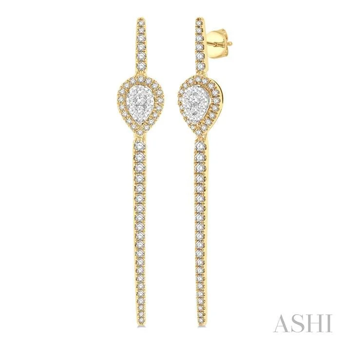 PEAR SHAPE HALO LOVEBRIGHT DIAMOND LONG EARRINGS