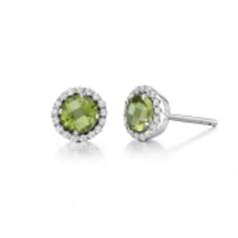 Peridot Stud Earrings with Simulated Diamond Halo