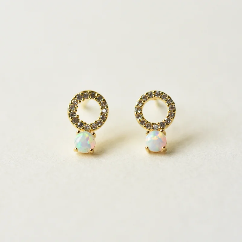 Petite CZ Circle and Opal Studs