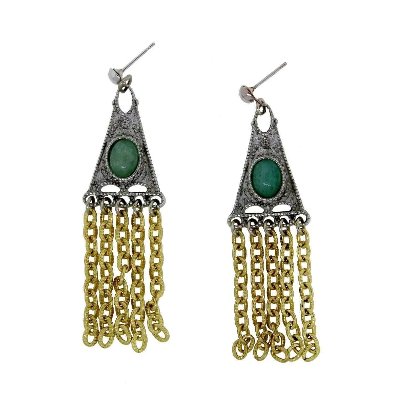 T.R.U. Pewter Genuine Aventurine Chain Drop Earrings