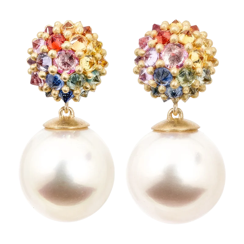 Rainbow Sputnik Pearl Drop Earrings - Made to Order