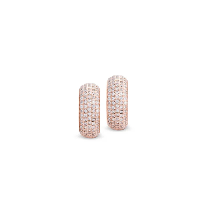 Rose Gold Finish Sterling Silver Five Row Micropave Domed Hoop Earring with 198 Simulated Diamonds