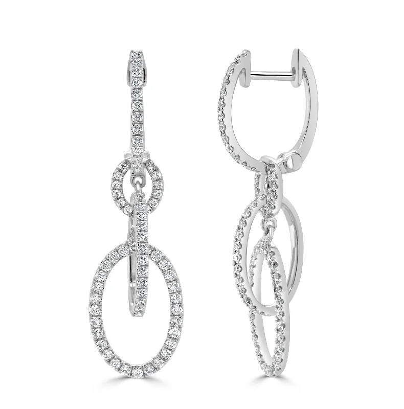 Round Diamond Triple Hoop Dangle Earrings