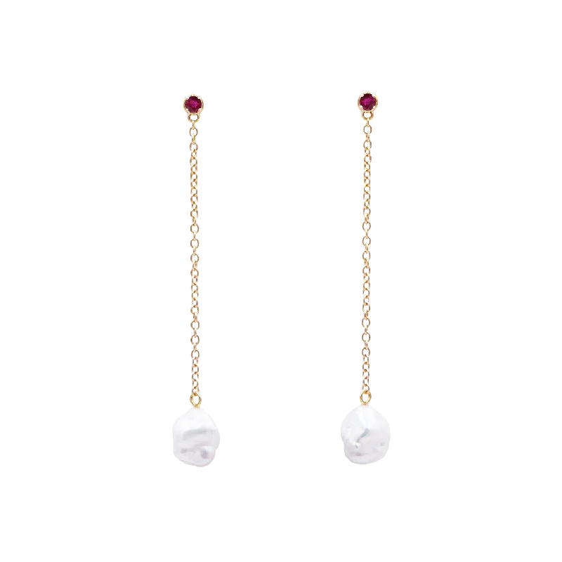 Floating Pearl and Ruby Drop Earrings