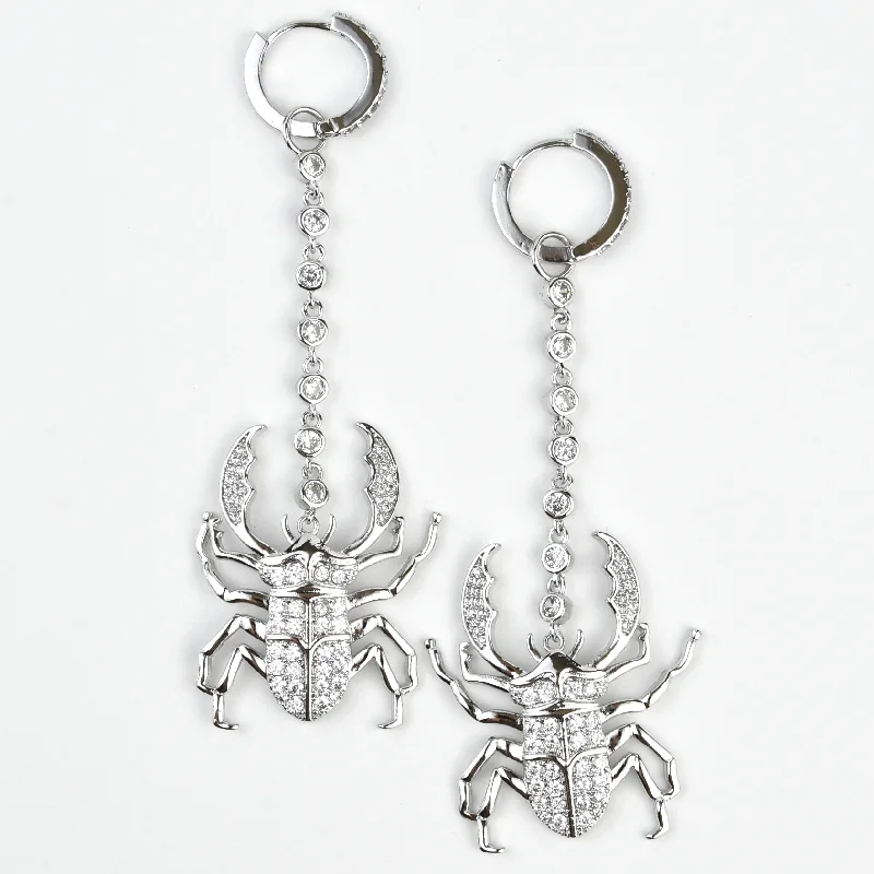 Silver Plated Crystal Beetle Earrings