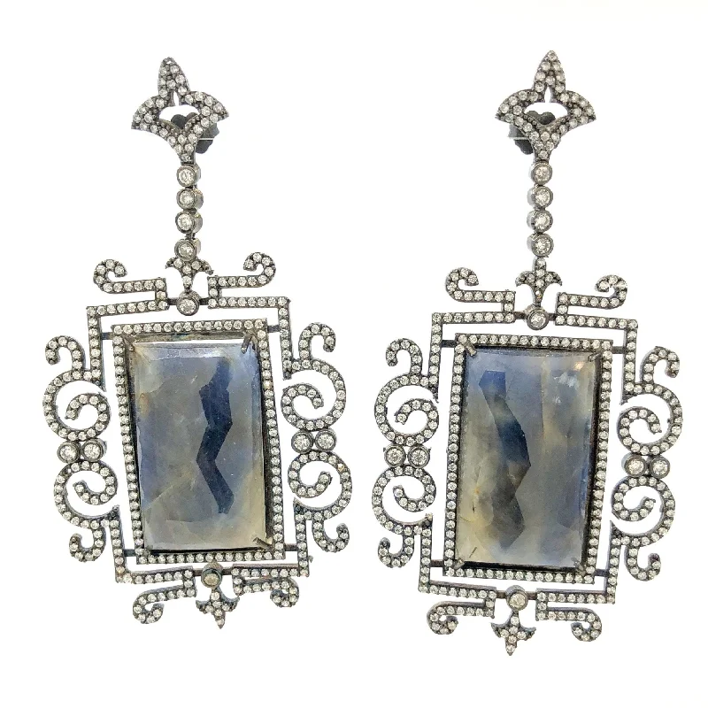 SS Antiqued Sapphire & CZ Drop Earrings