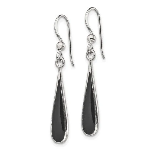 Sterling Silver Black Stone Tear Drop Earrings