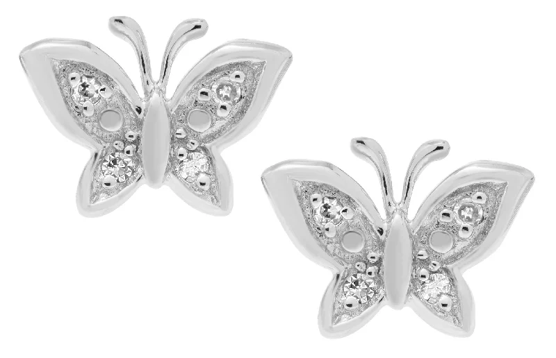 Sterling Silver Butterfly Baby Studs with Diamond