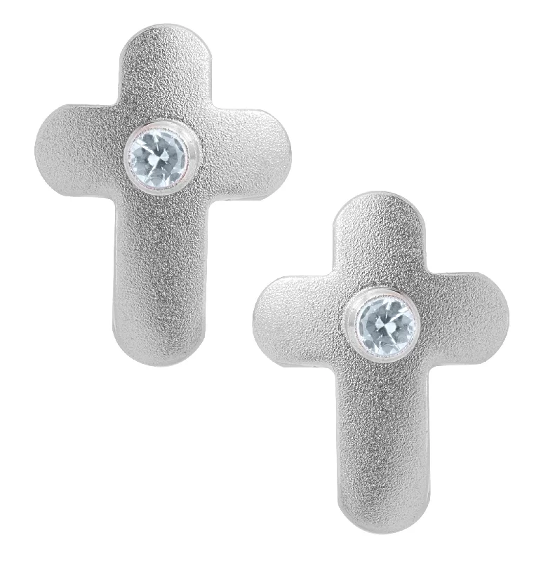 Sterling Silver Cross Baby Studs with Diamond