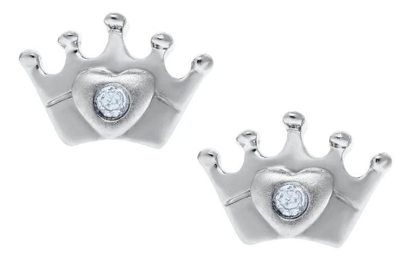 Sterling Silver Crown Baby Studs with Diamond