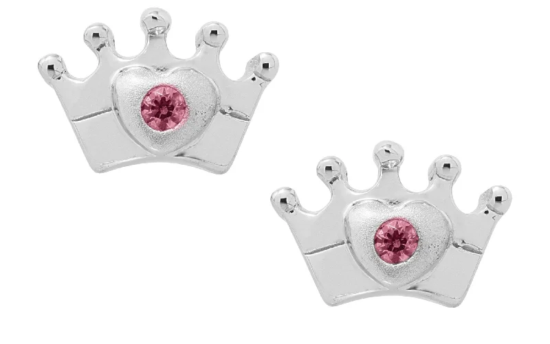 Sterling Silver Crown with Pink Cubic Zirconia Baby Studs