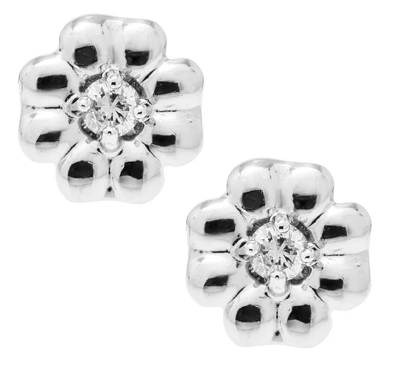 Sterling Silver Flower baby Studs with Diamond