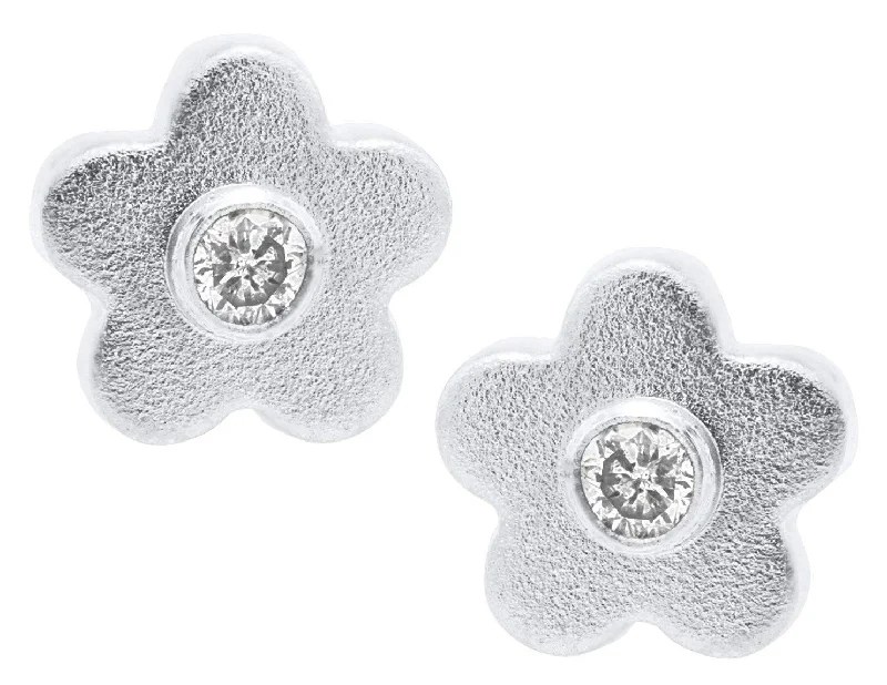 Sterling Silver Flower Baby Studs with Diamond