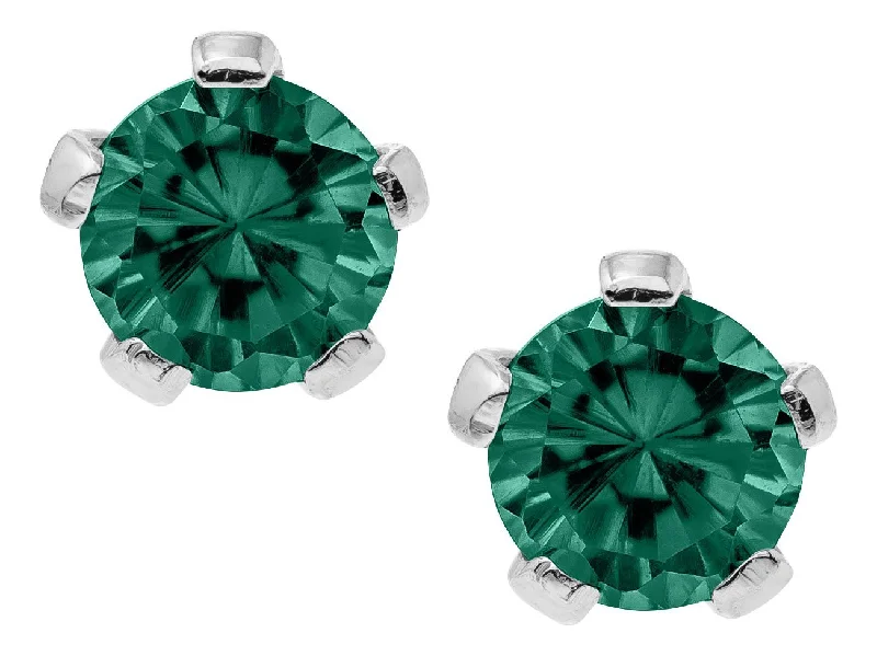 Sterling Silver Green Cubic Zirconia 3mm Round Baby Studs-May