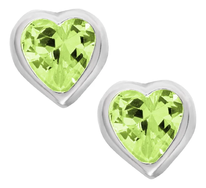 Sterling Silver Green Cubic Zirconia Heart Baby Studs-August