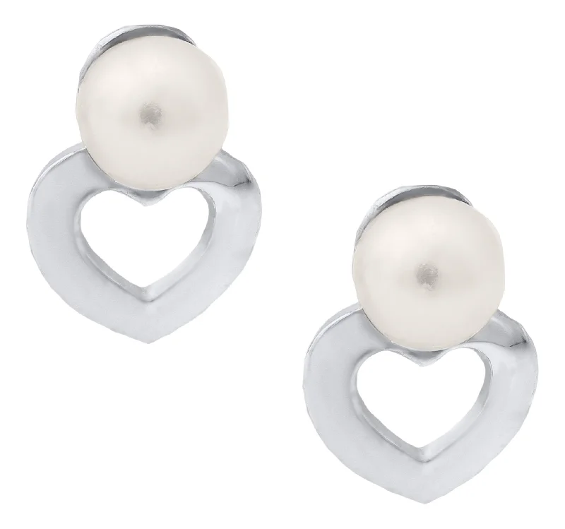 Sterling Silver Heart Baby Studs with Pearl