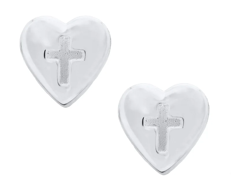 Sterling Silver Heart with Cross Baby Studs