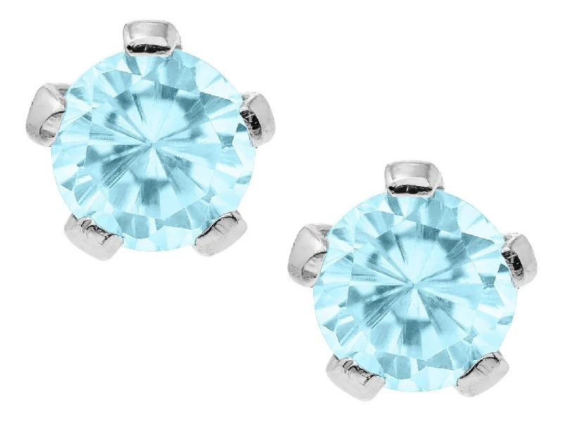 Sterling Silver Lab-Created Blue Zircon 3mm Round Baby Studs-December