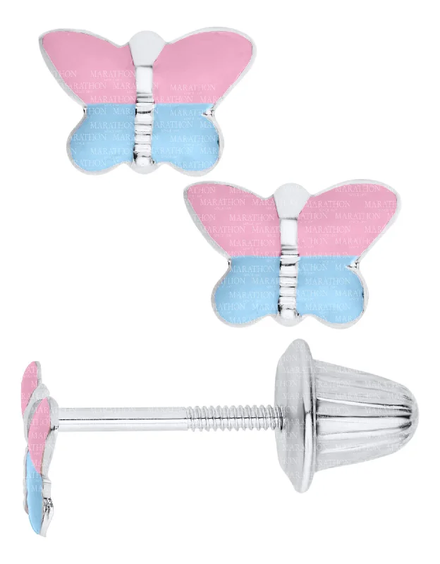 Sterling Silver Pink and Blue Butterfly Baby Studs