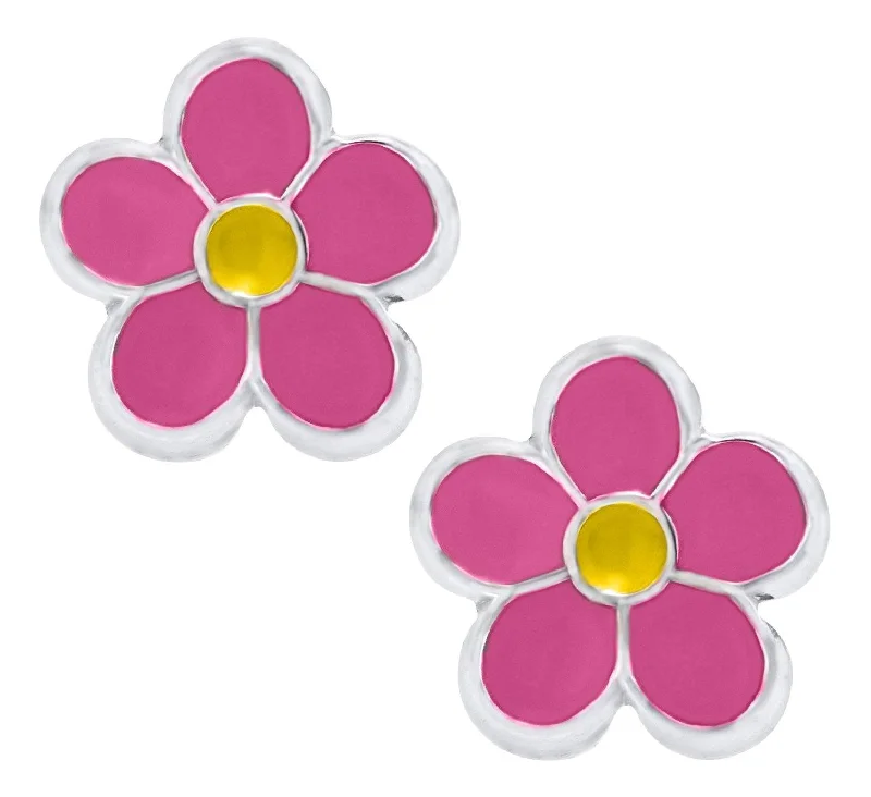 Sterling Silver Pink and Yellow Flower Baby Studs