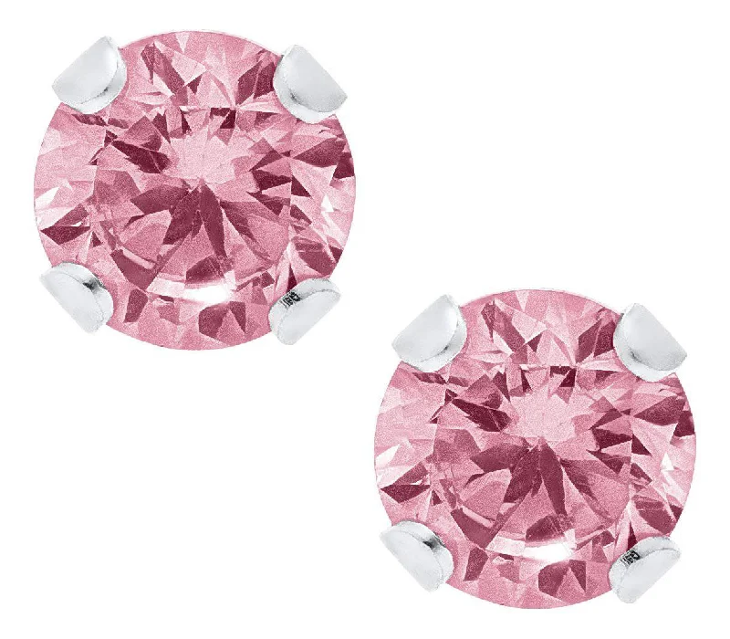 Sterling Silver Pink Cubic Zirconia Baby Studs