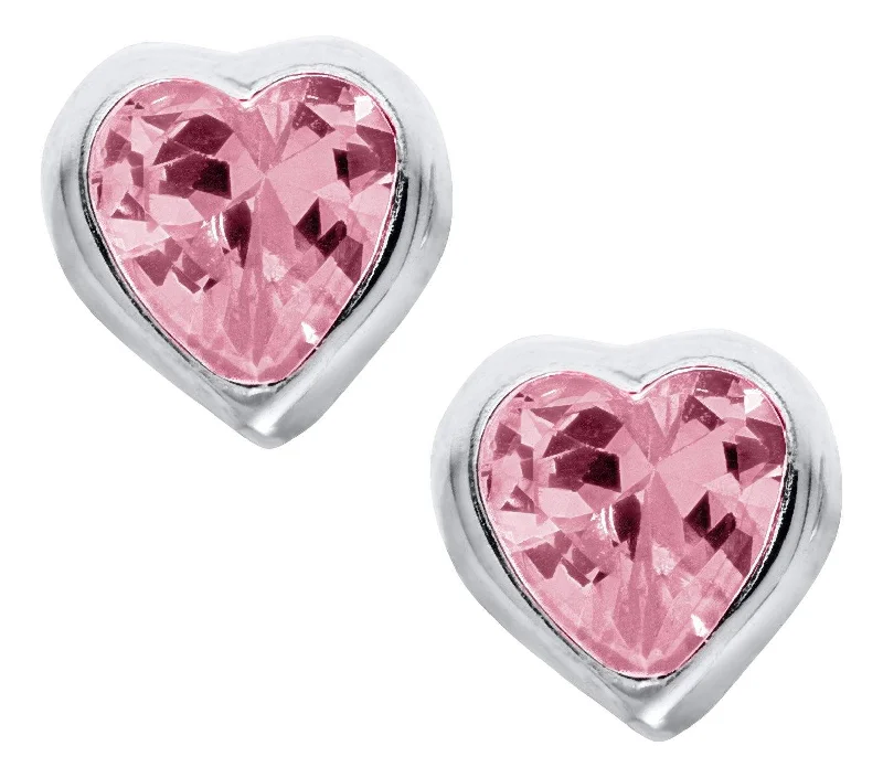 Sterling Silver Pink Cubic Zirconia Heart Baby Studs