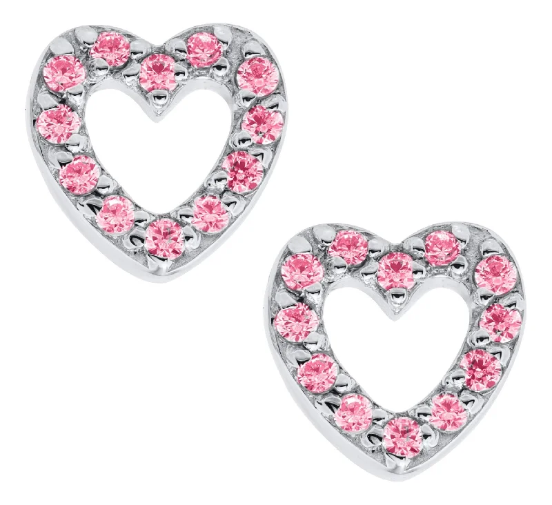 SS Pink CZ Open Heart Baby Studs