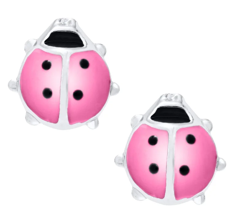 Sterling Silver Pink Ladybug Baby Studs