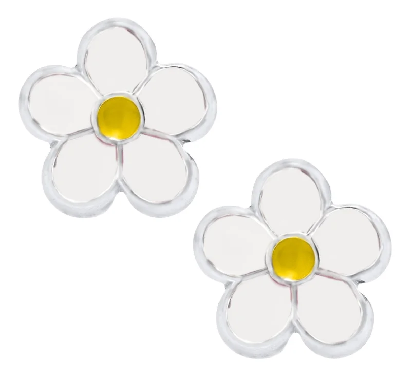 Sterling Silver White and Yellow Flower Baby Studs