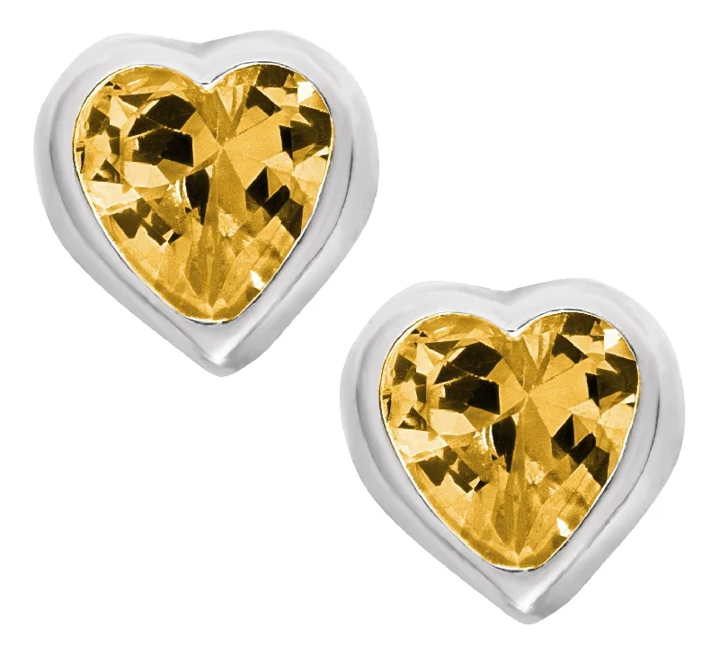 Sterling Silver Yellow Cubic Zirconia Heart Baby Studs-November