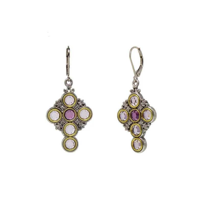 Symbols Of Faith Amethyst Round Crystal Stones Drop Earrings