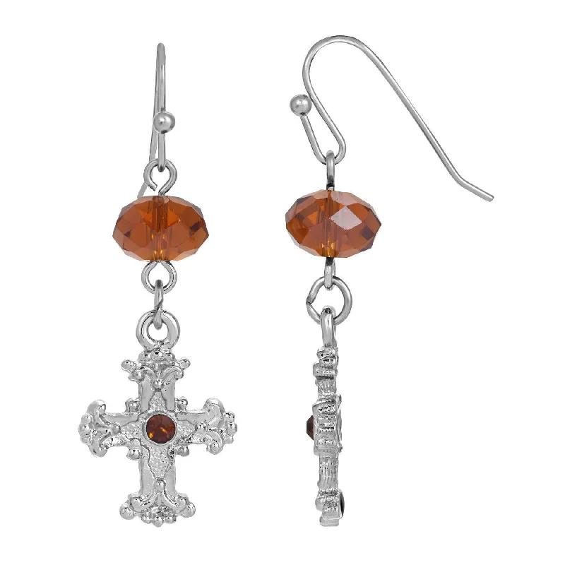 Symbols of Faith Faceted Crystal Drop Flower Budded Dangling Earrings