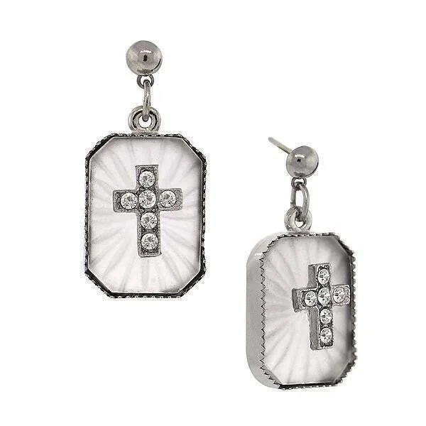 Symbols Of Faith Frosted Stone Crystal Cross Drop Earrings