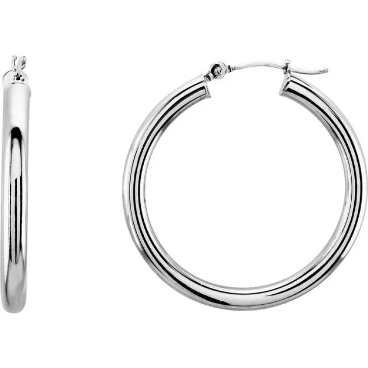 14K White 30 mm Tube Hoop Earrings