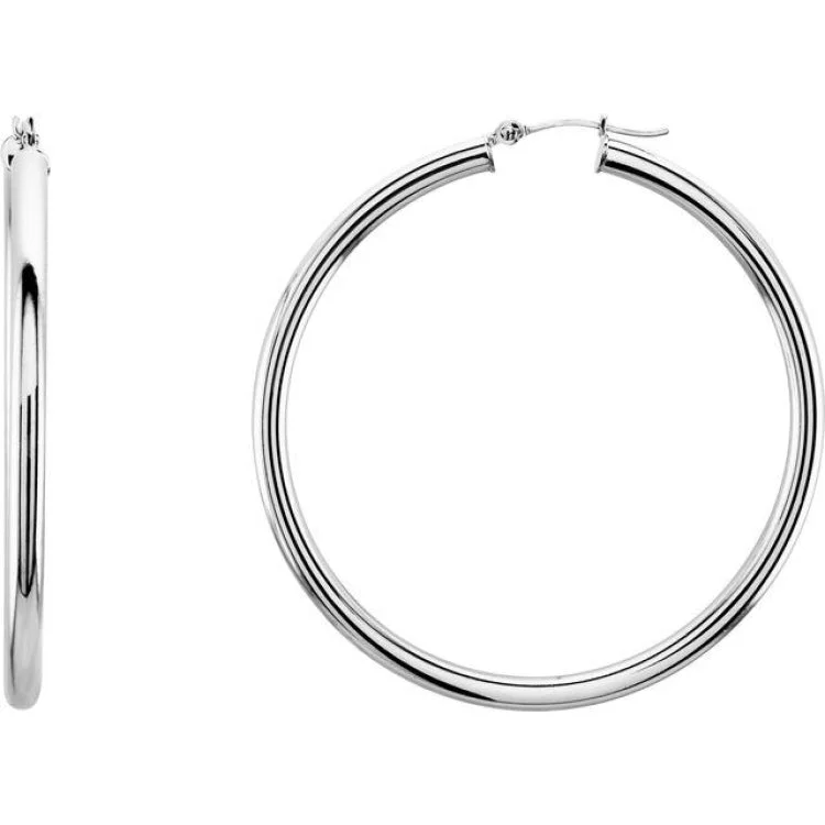 14K White 48 mm Tube Hoop Earrings