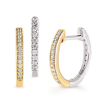 Two-Tone Reversible Round Diamond Huggie Hoops