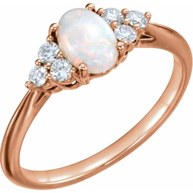 14K Rose Natural Opal & 1/5 CTW Natural Diamond Ring