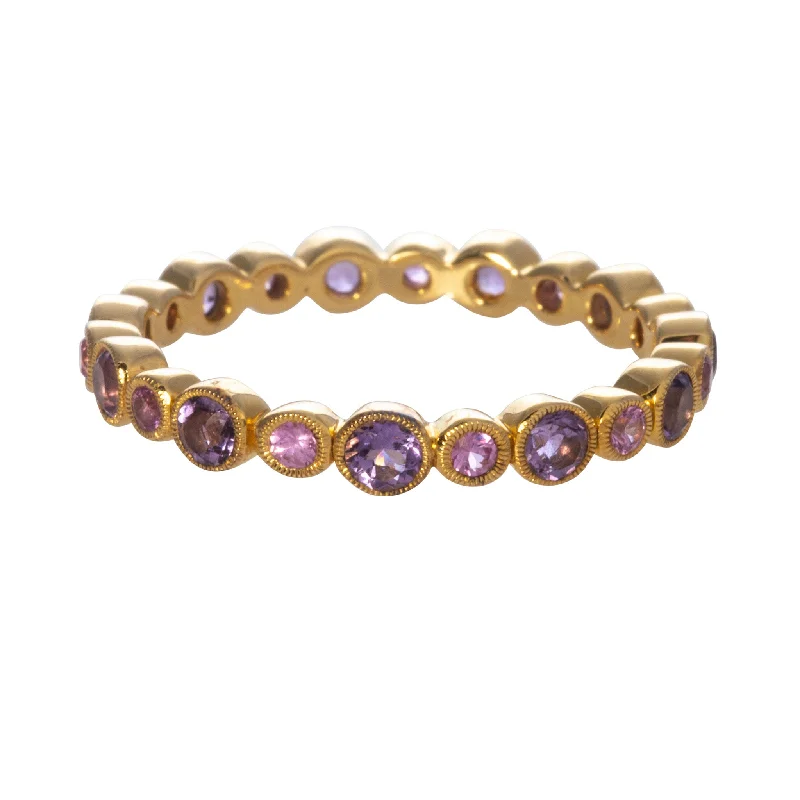 Amethyst & Pink Sapphire Bezel Eternity 14K Yellow Gold Band