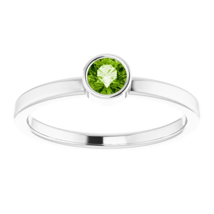 Rhodium-Plated Sterling Silver 4 mm Imitation Peridot Ring